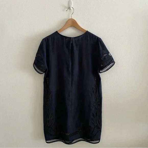 Club Monaco Luceenie Eyelet Detail Linen Shift Dress Navy/Black Sz 6 Tunic - Picture 7 of 8
